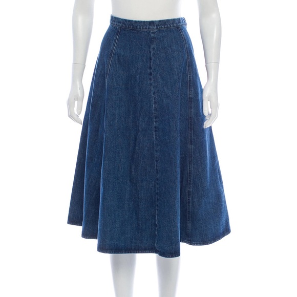 Michael Kors Denim A-Line Midi Skirt 8 Made in Italy 100% Cotton - Picture 2 of 9